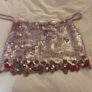 Pink Sequin Mini Skirt with butterfly Hem